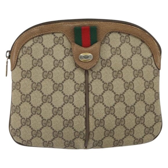 Authentic GUCCI GUCCI GG Supreme Web Sherry Line Bag PVC Beige Gold 98 02 04 - Picture 9 of 16